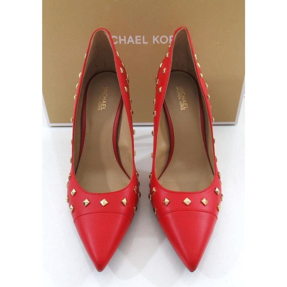 Michael Kors Keke Toe Cap Pump Pointy Pyramid Studs Leather Crimson Red - Picture 6 of 10